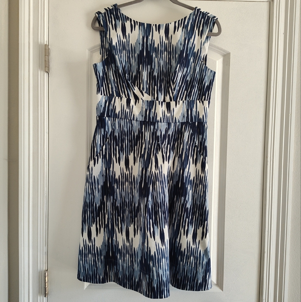 Calvin Klein Blue and White Pleated Tiered Midi Dress